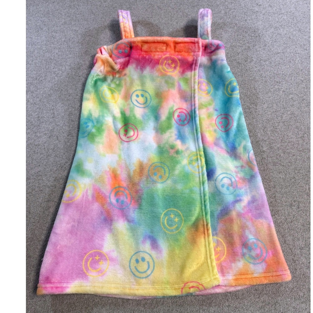 Iscream Tie Dye Smiley Face Plush‎ Lounge Dress XS Small Fuzzy Y2K Sleepwear Spa